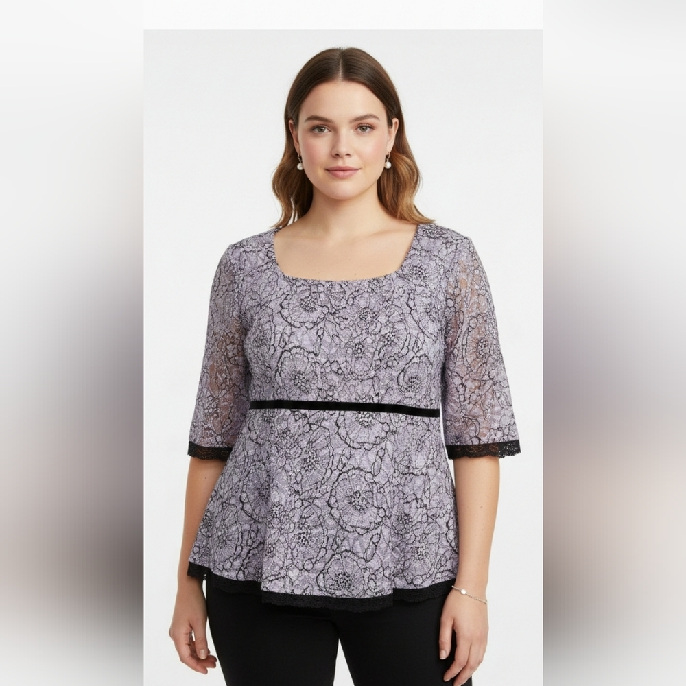 Studio 1940 Blouse Lace Y2K Fairy Whimsigoth Grunge Purple Black 1X+